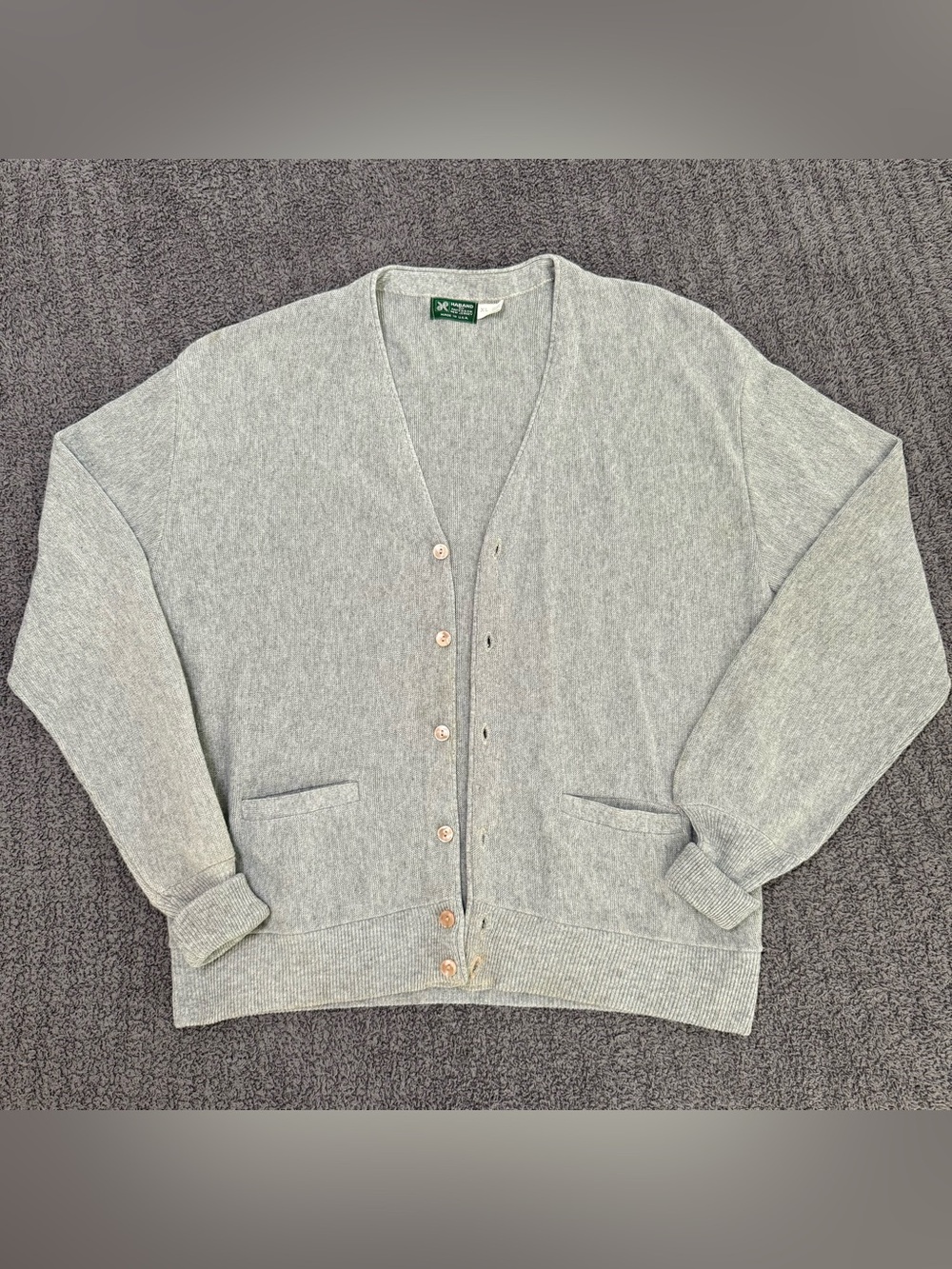 🔥 Vintage Haband Cardigan Sweater Grey Mens XL Made in USA Paterson NJ 80s